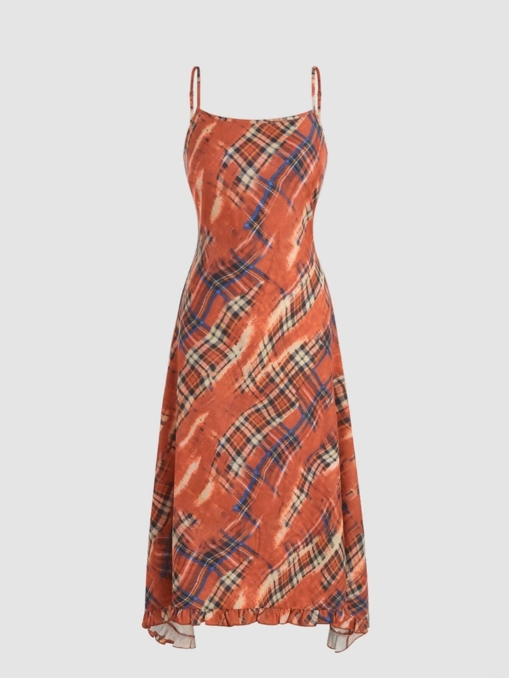Cider Orange Plaid Midi-Dress - Picture 2 of 15
